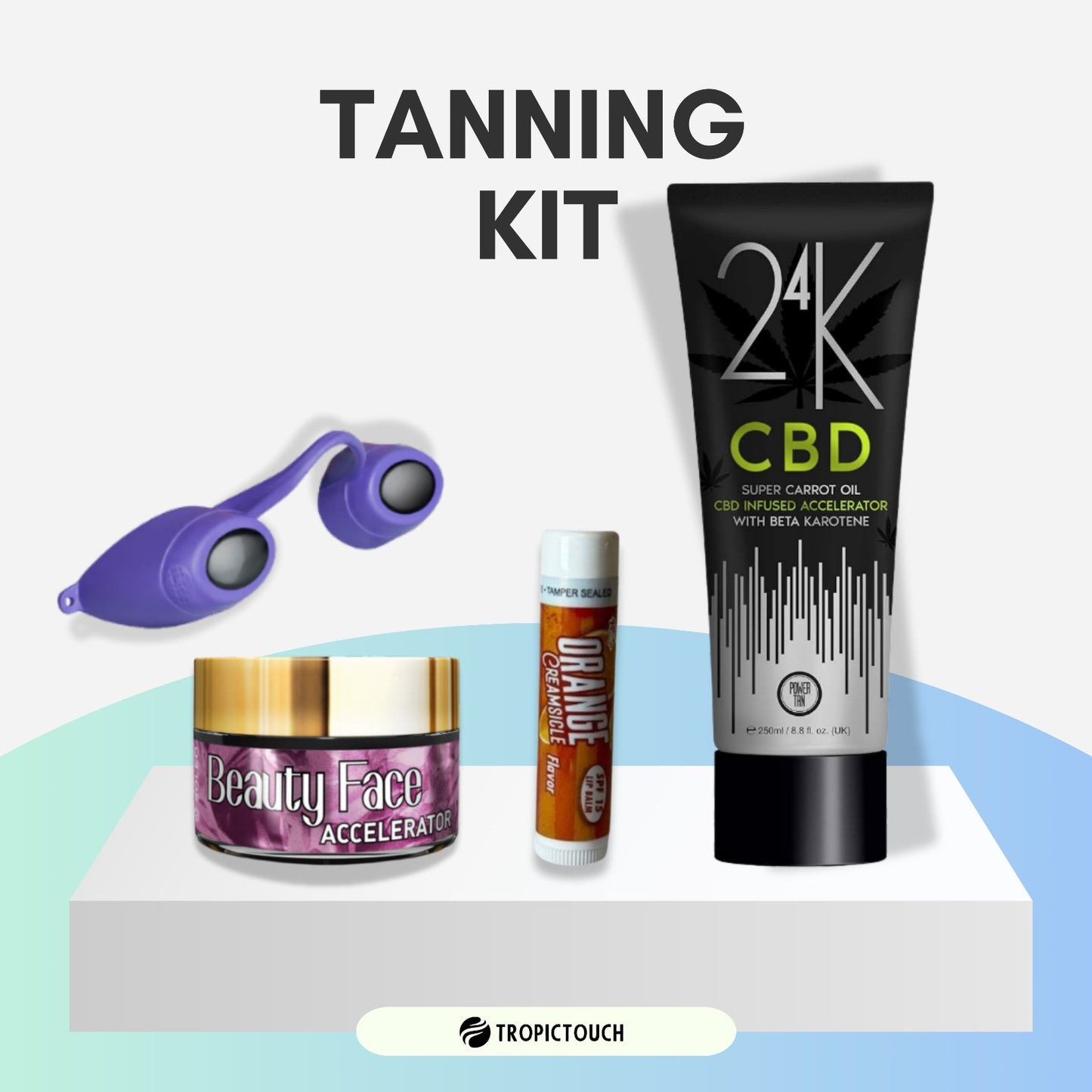 24k CBD Tanning Kit - 24K CBD Super Carrot-Oil, Goggles, Lip Balm & Face Pot Bundle