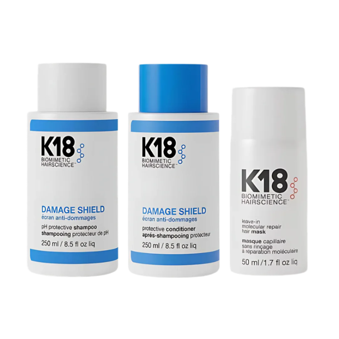 K18 Damage Shield Shampoo, Conditioner & 50ml Molecular Repair Hair Mask Bundle