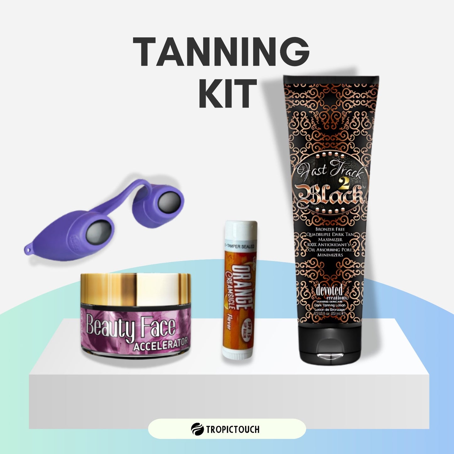 Fast Track 2 Black Tanning Kit - Fast Track 2 Black Bottle, Goggle, Lip Balm & Face Pot Bundle