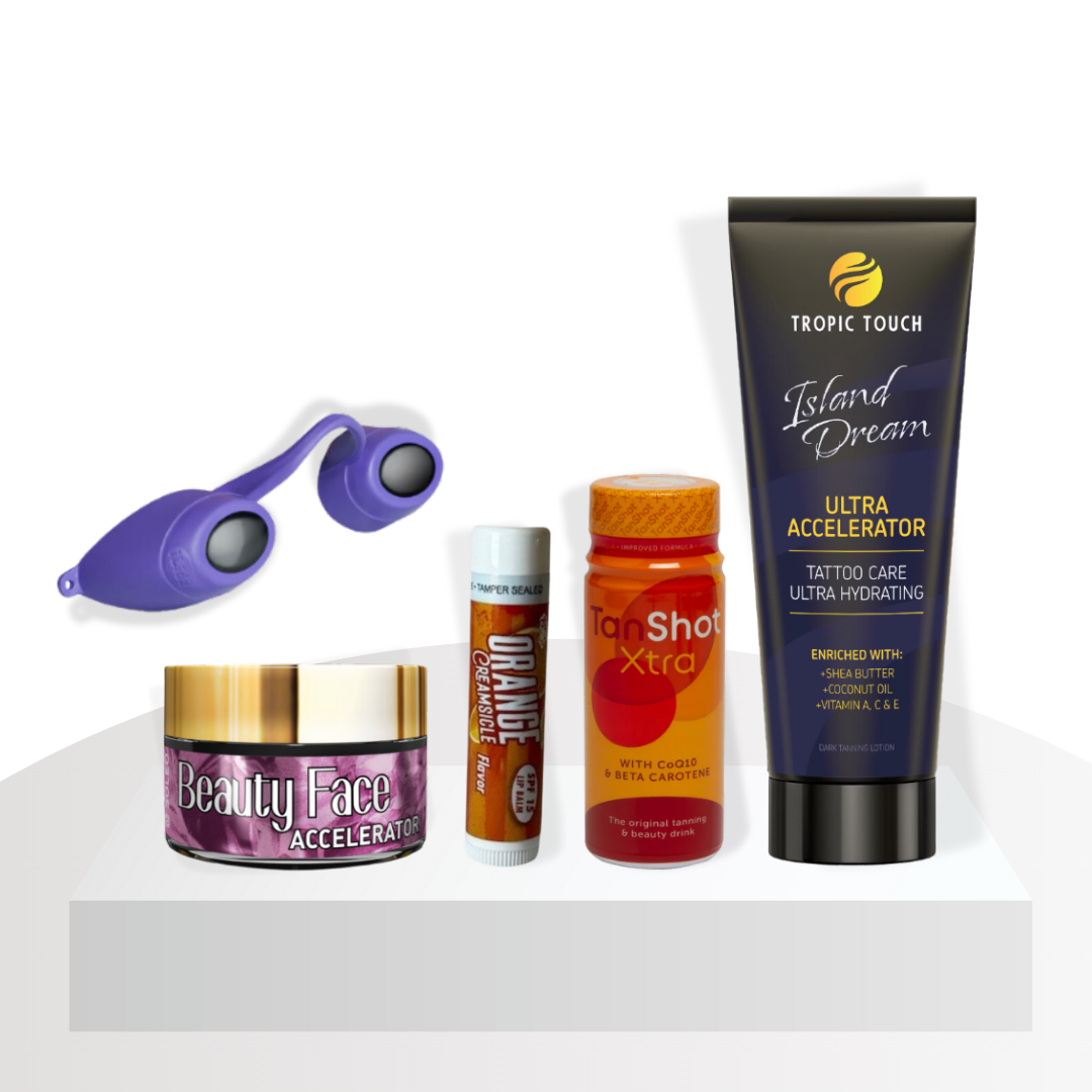 Island Dream Ultra Tanning Kit - Island Dream Ultra Accelerator, Goggles, Lip Balm, Face Pot & Tan Shot Bundle